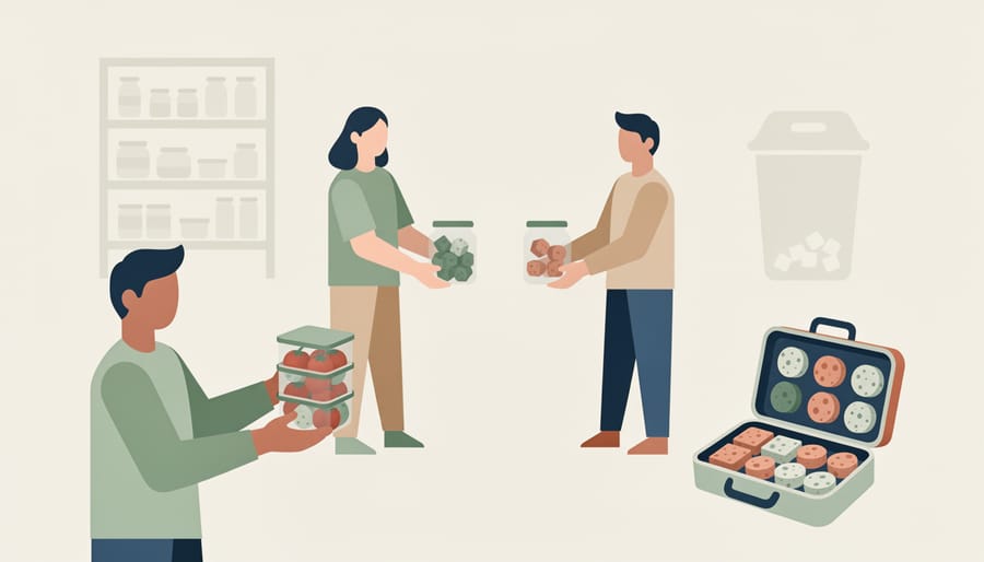 Hands exchanging a jar of freeze-dried fruit between a home cook and a community volunteer