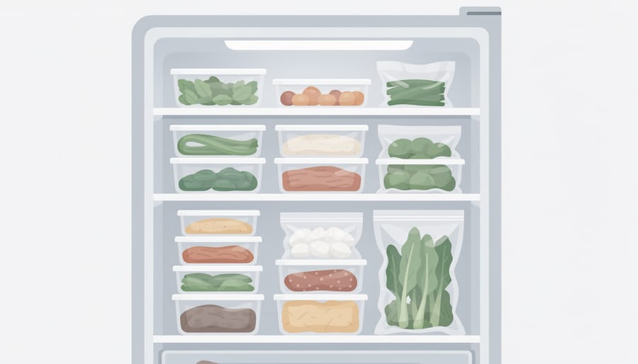 Vacuum-sealed food stored inside a neatly organized refrigerator